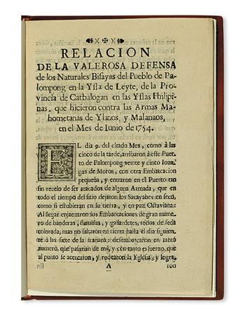 PHILIPPINE IMPRINT.  Relacion de la Valerosa Defensa de los Naturales Bisayas del Pueblo de Palompong.  1754